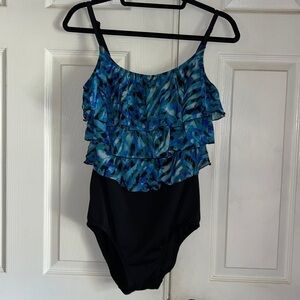 Inches Away Blue Mesh Layered Bodice One Piece Swimsuit